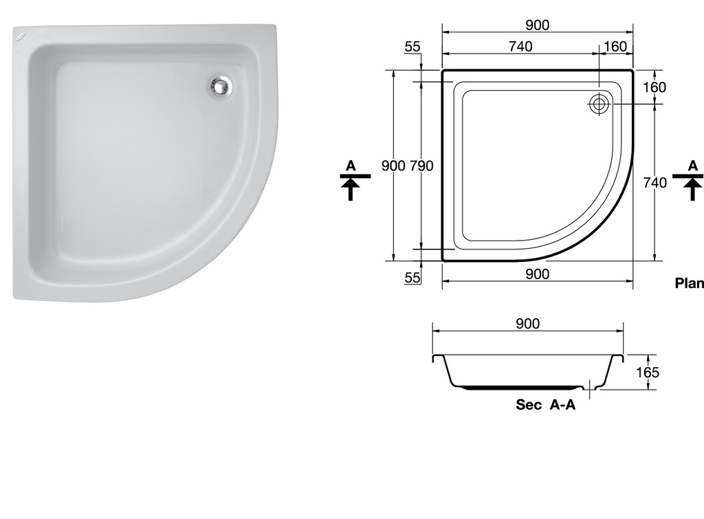 Ideal Standard Corner Shower tray 90 × 90 cm White – G 8683