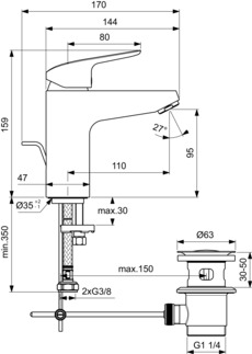 Ideal Standard New Ceraflex Basin Mixer Tap Metal Pull Knob Drain Fitting Chrome G1 1/4 B 1713AA