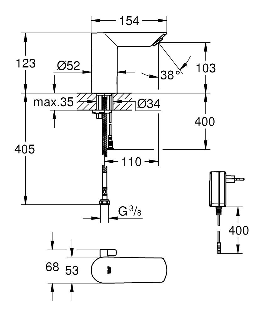 Grohe BauCosmopolitan E Infra-red electronic basin mixer with sensor Chrome 36453000
