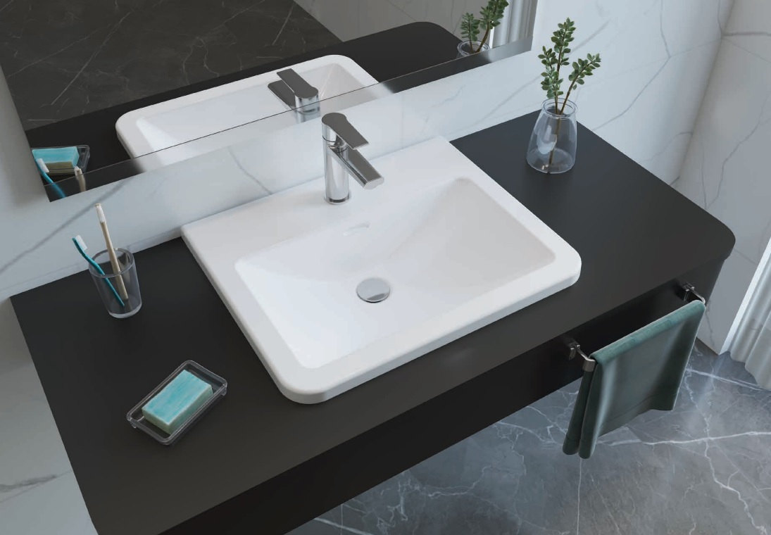 Sanipure Oberon Counter-top Washbasin 55 x 44 Cm with Mixer Hole White 388550000