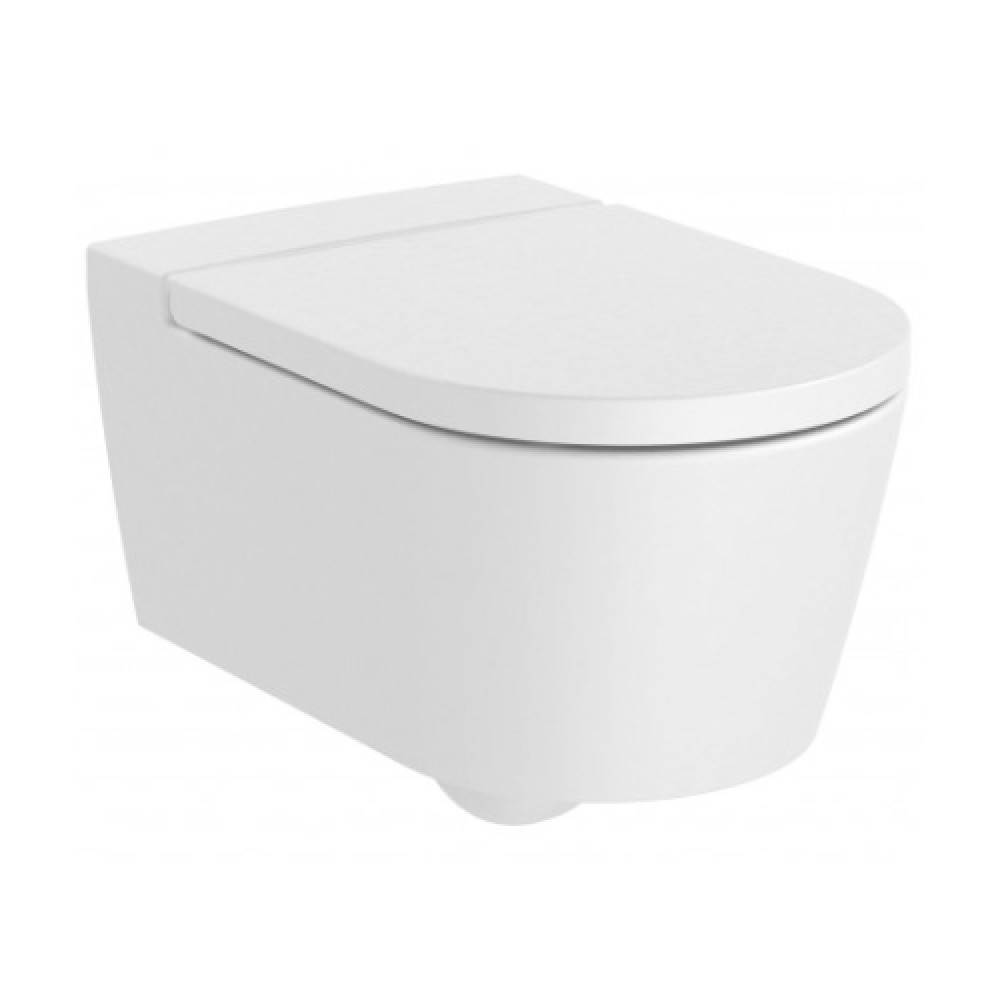 Roca Inspira ROUND - Vitreous china Rimless wall-hung WC with horizontal outlet Matte White A34652E620