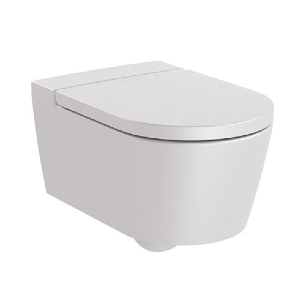 Roca Inspira ROUND - Vitreous china Rimless wall-hung WC with horizontal outlet Pearl Grey A34652E630