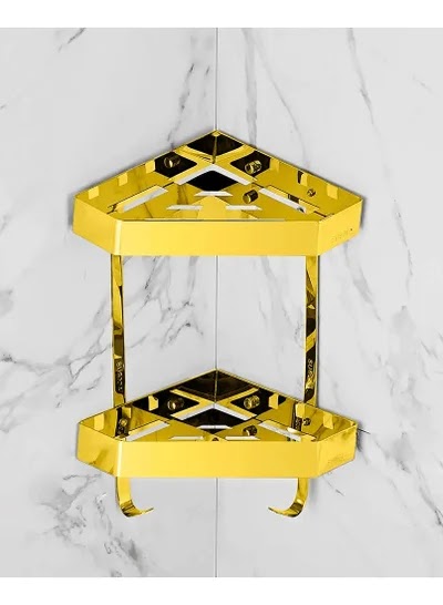 Infinity Accessory Bathroom Corner, 2 tier Glossy Gold IN 514-2G