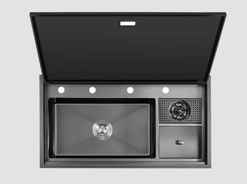Wintel Smart Mechanism Kitchen Sink 50x90 cm Black 1979610 with Faucet, Accessories & Waste