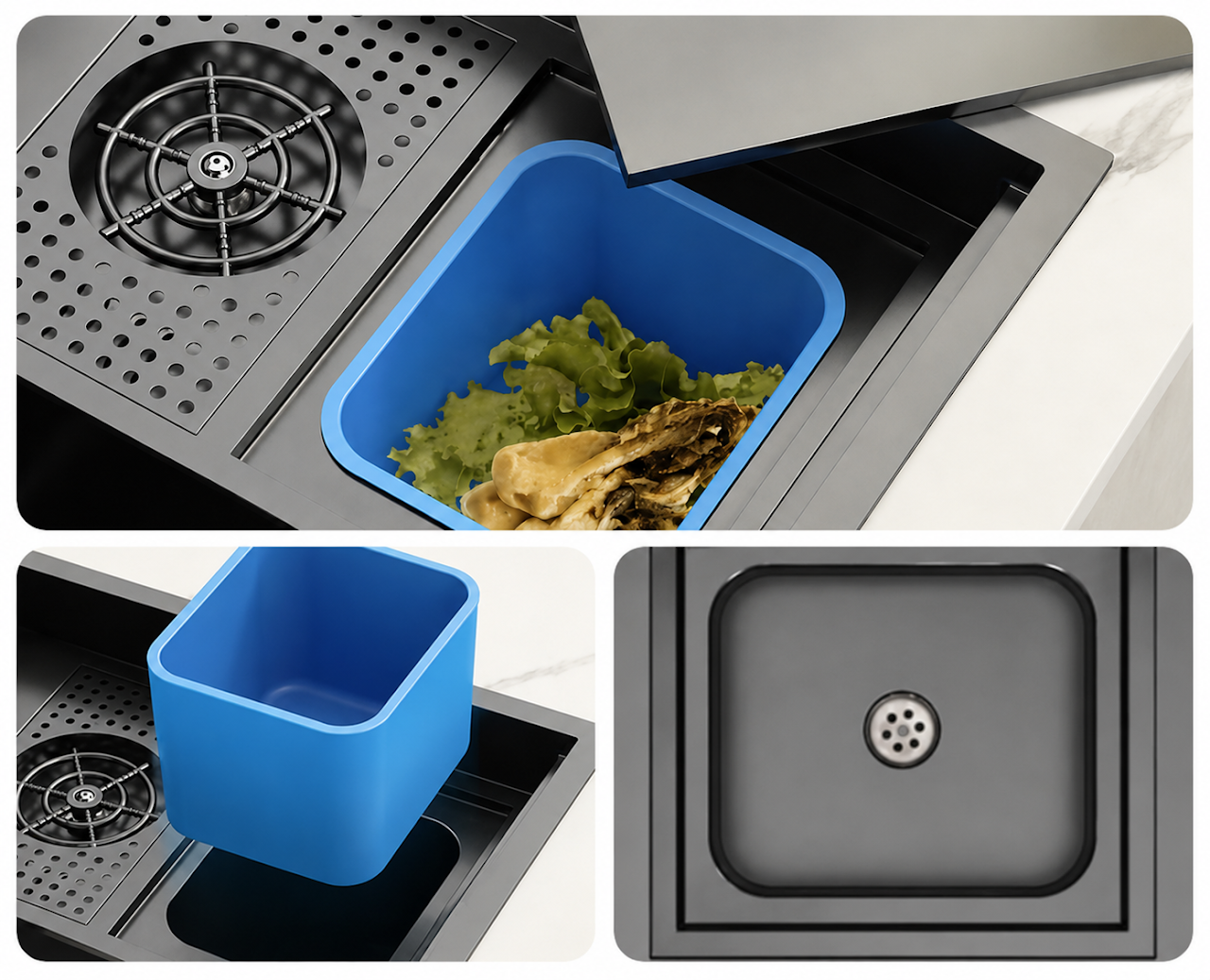 Wintel Smart Mechanism Kitchen Sink 50x90 cm Black 1979610 with Faucet, Accessories & Waste