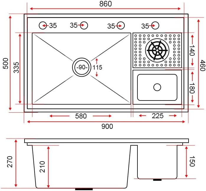 Wintel Smart Mechanism Kitchen Sink 50x90 cm Black 1979610 with Faucet, Accessories & Waste