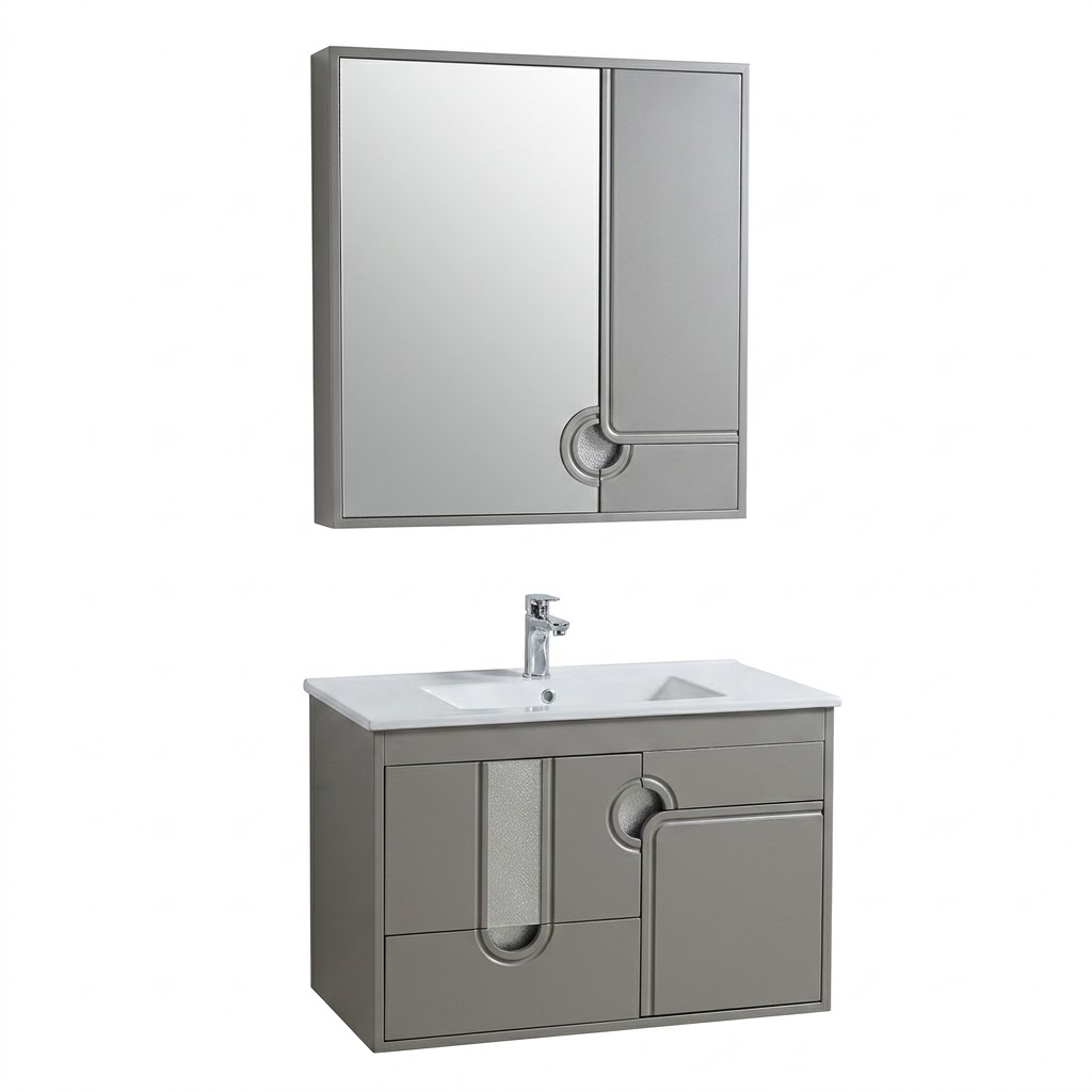 Waterproof Bordium Grey Vanity Unit with Mirror 80 cm PV 2027 For Cera-Beroia Basin