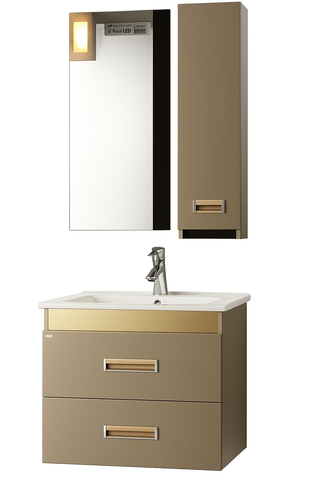 Waterproof unit AR 501 boardium with mirror for 60 cm basin Champagne