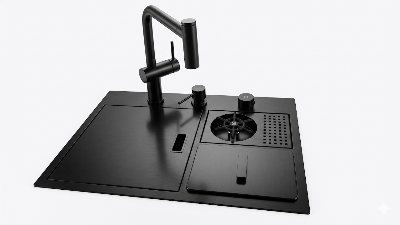 Beroia Smart Kitchen Sink 42 x 60 cm EW 6042NX with Mixer, Accessories and Drain Black