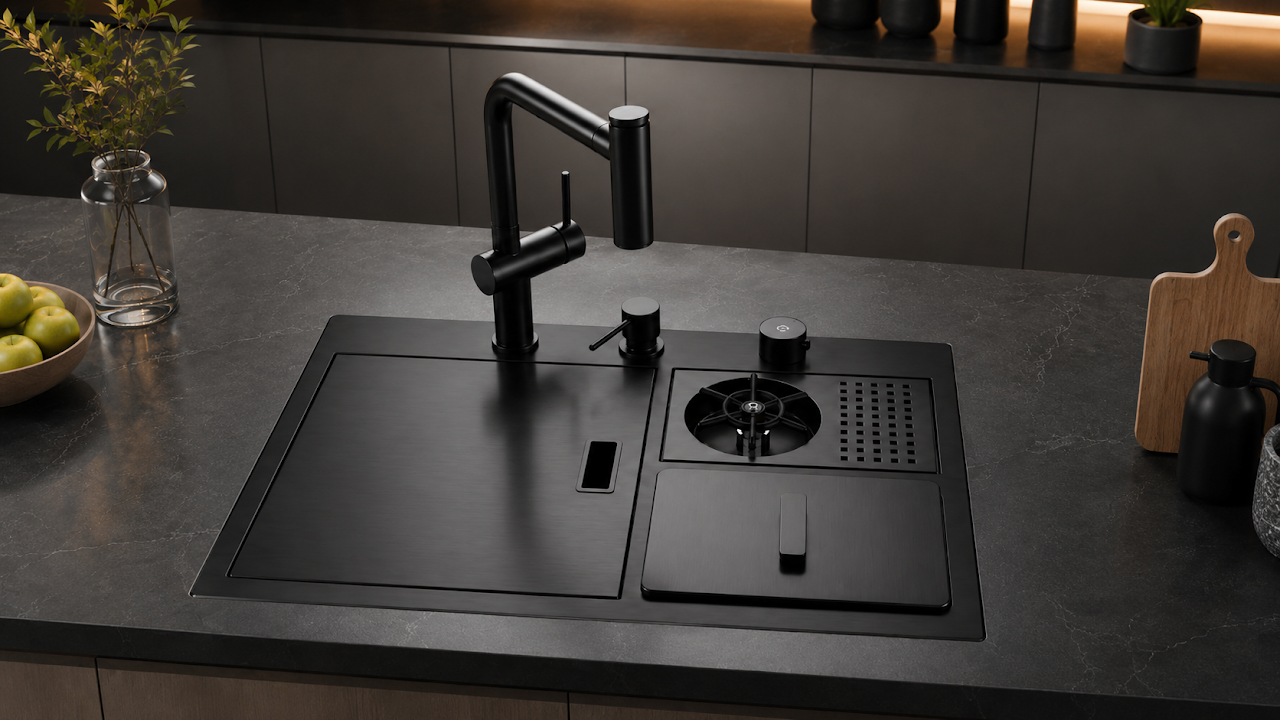 Beroia Smart Kitchen Sink 42 x 60 cm EW 6042NX with Mixer, Accessories and Drain Black