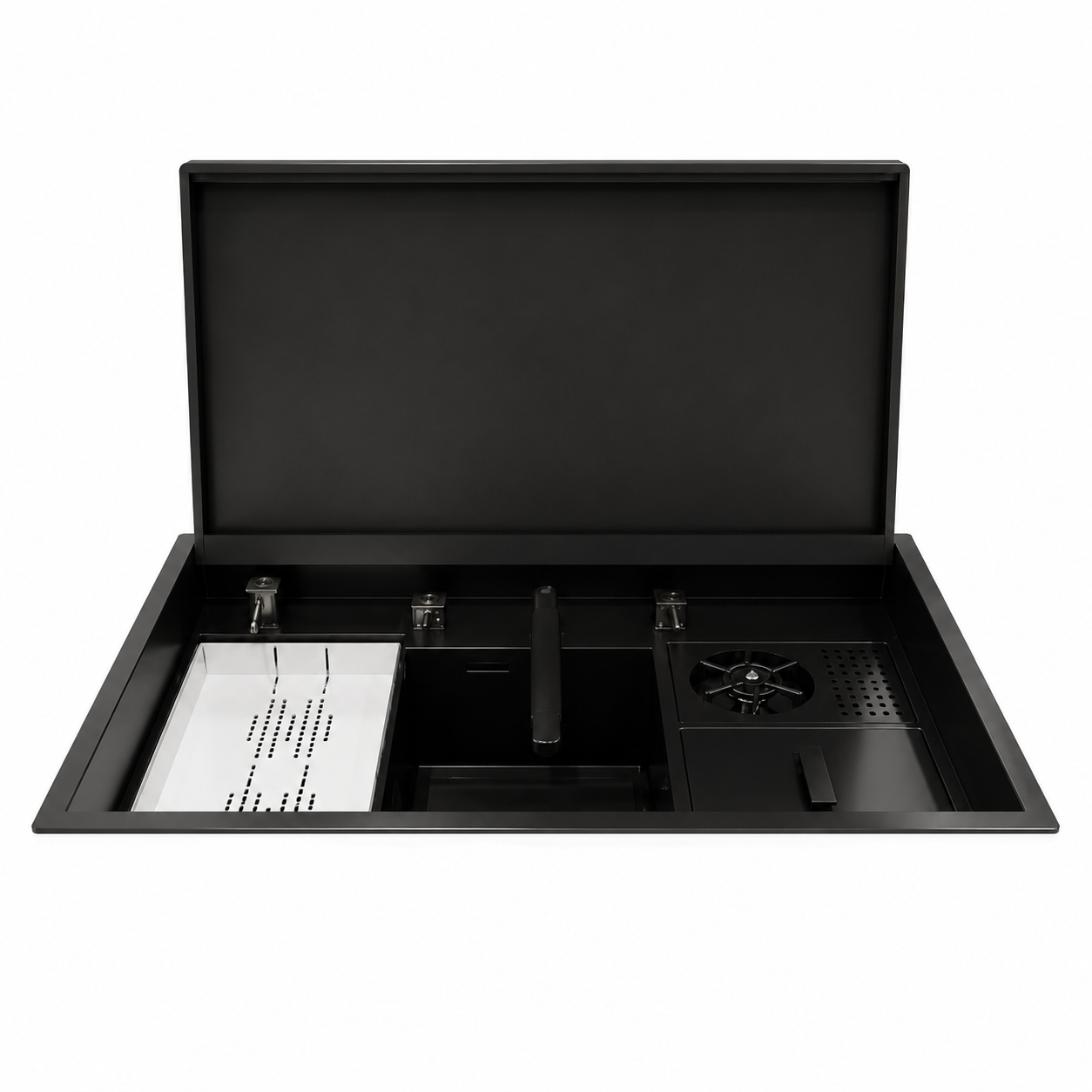 Beroia Smart Mechanism Kitchen Sink 50 × 82 cm EW 8250NX with mixer, accessories, and drain Black