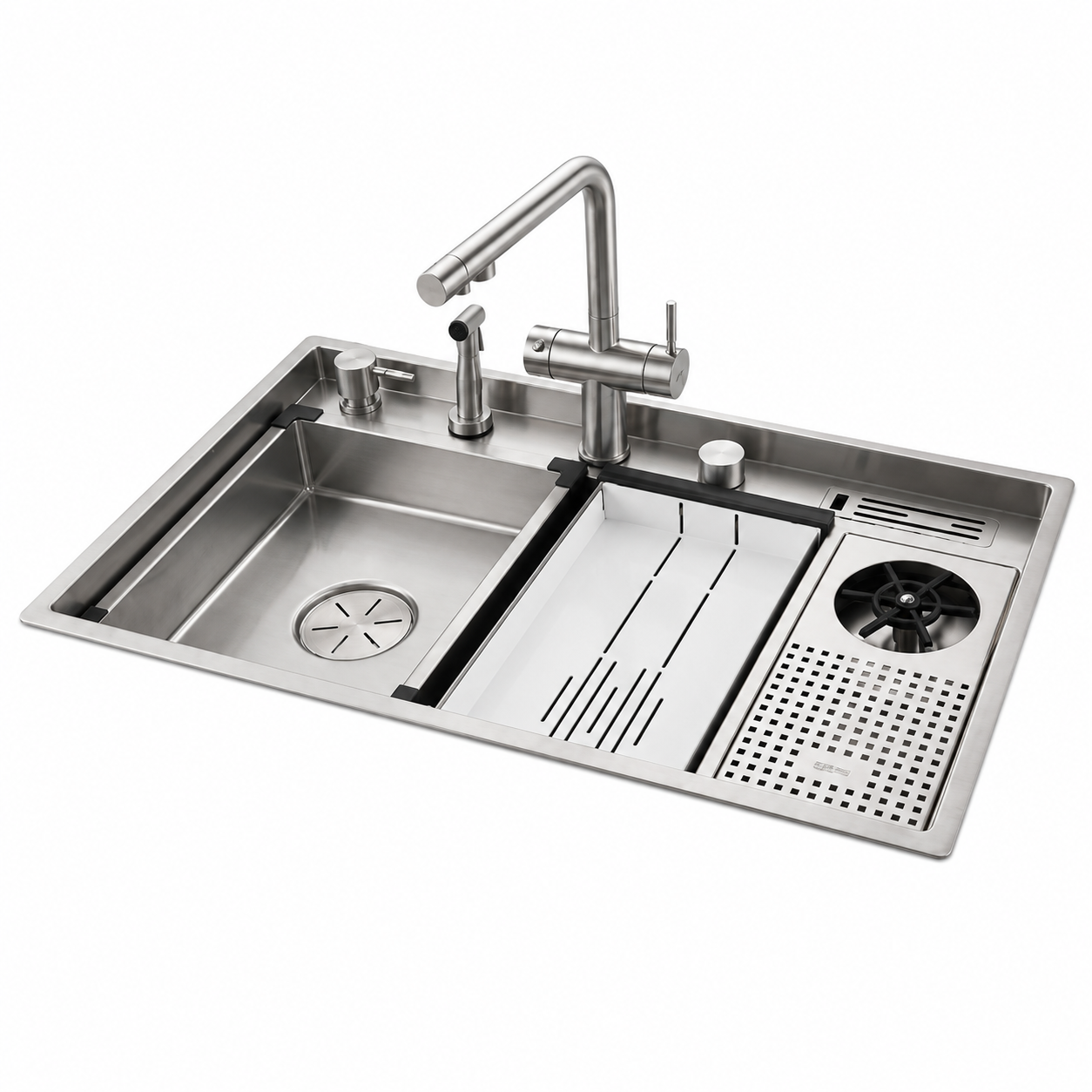 Beroia Smart Kitchen Sink 48 x 84 cm EW 8448J with Mixer, Accessories and Drain Chrome