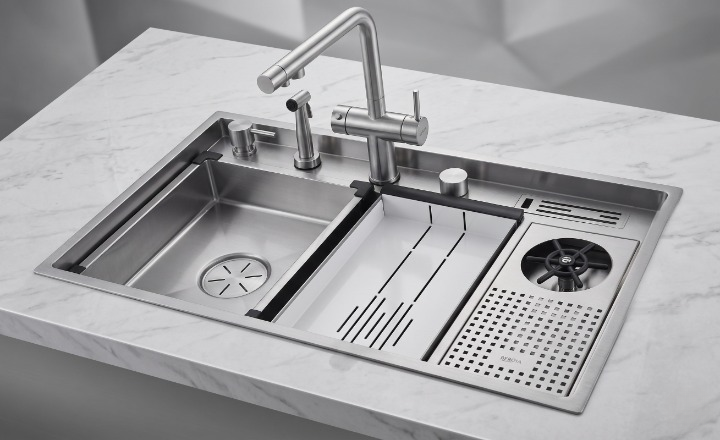 Beroia Smart Kitchen Sink 48 x 84 cm EW 8448J with Mixer, Accessories and Drain Chrome