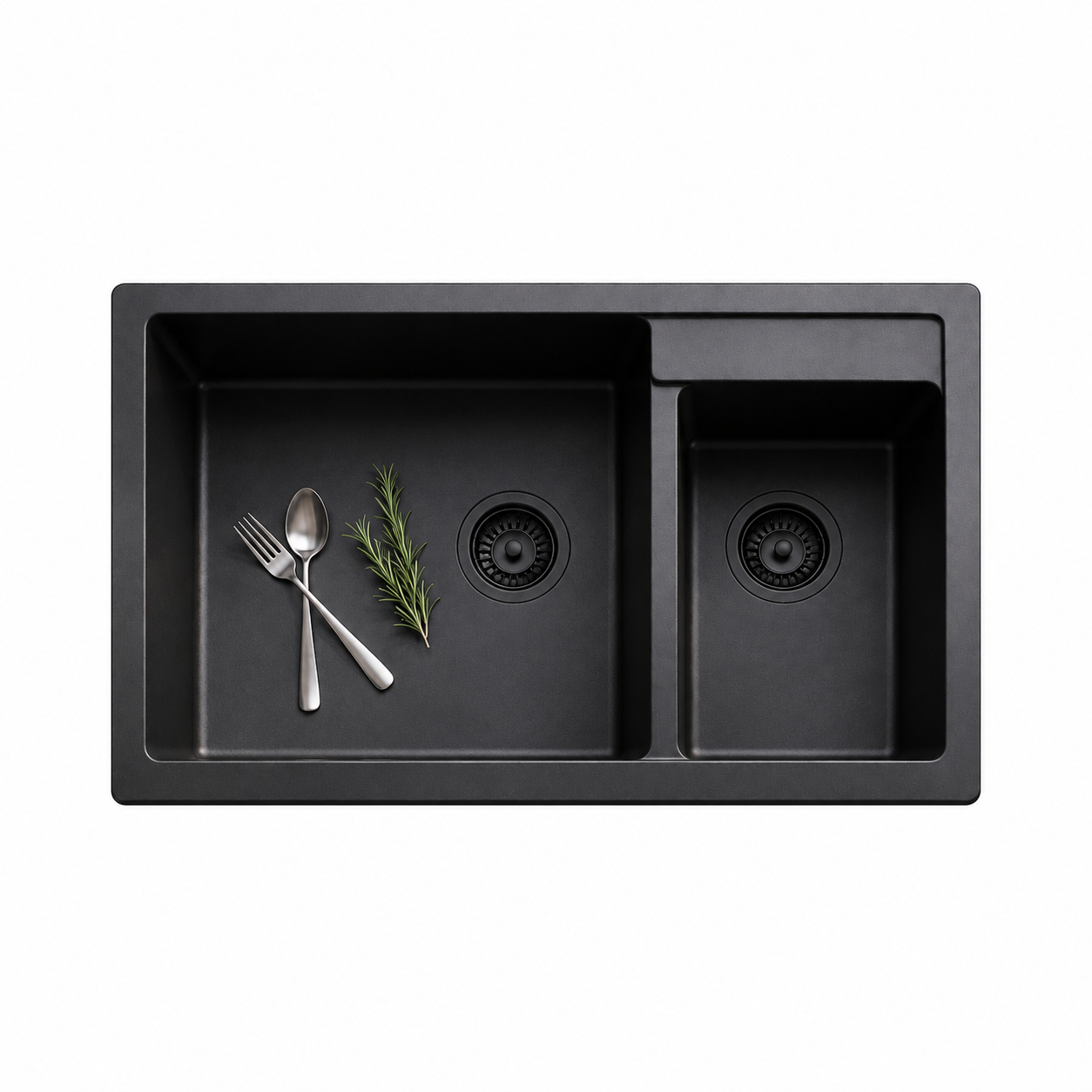 Beroia Granite Kitchen Sink 50 x 86 cm 2 bowls with Drain HB 8204 - 002 Black