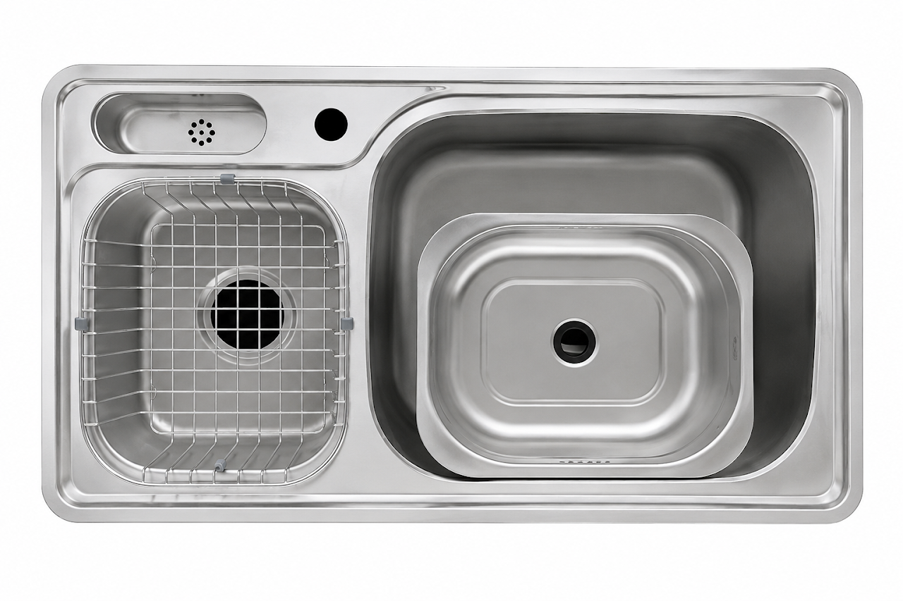 Purity kitchen sink Golden 870 | 87 * 48 cm with accessories and drain Chrome