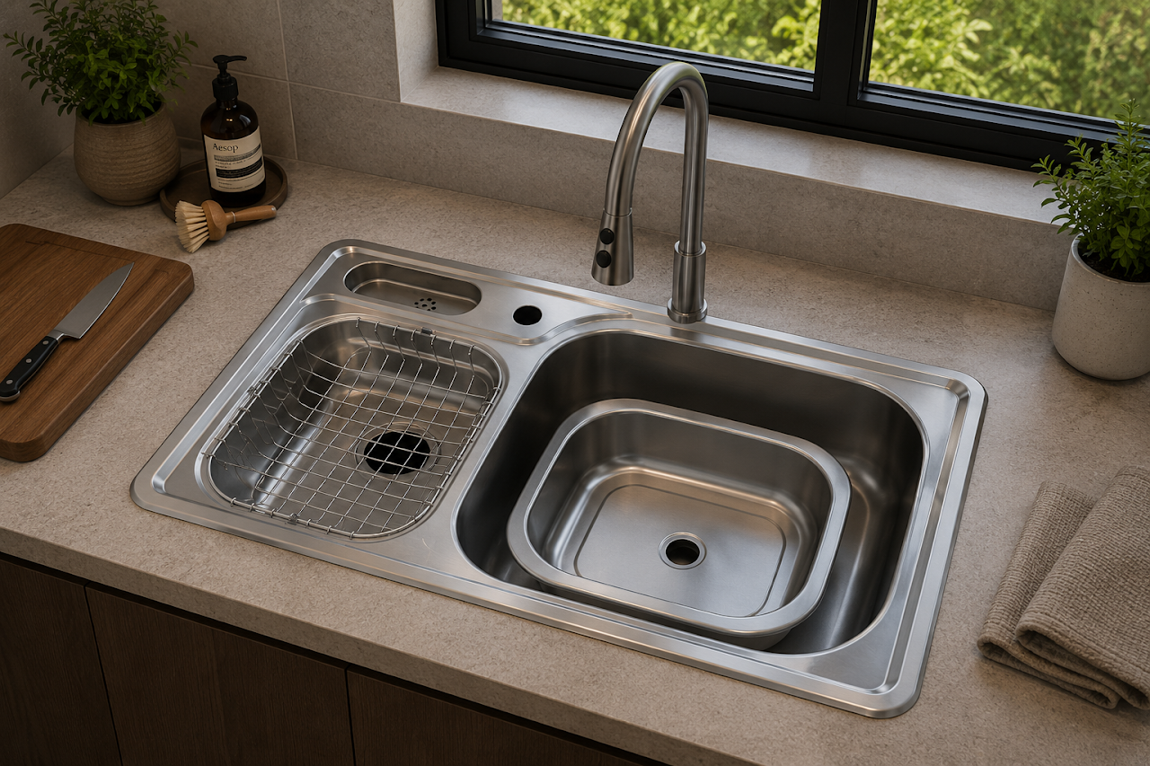 Purity kitchen sink Golden 870 | 87 * 48 cm with accessories and drain Chrome