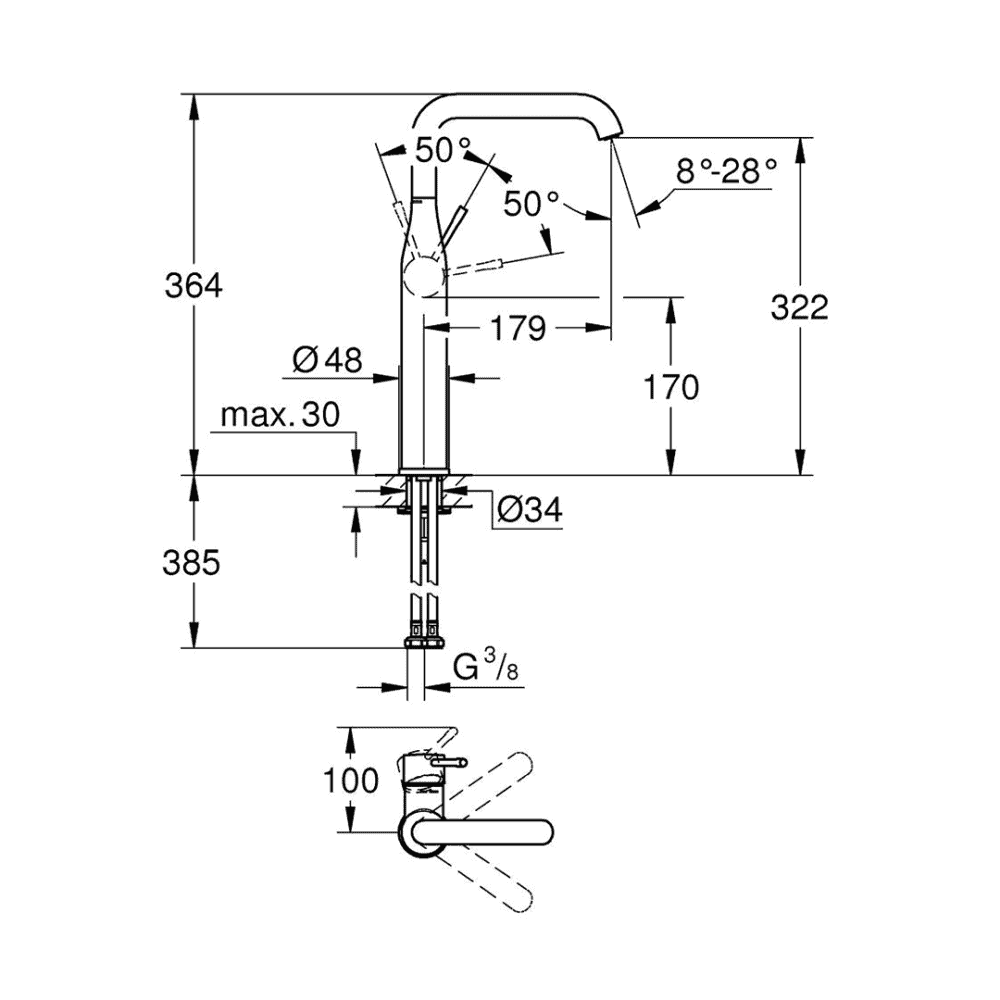 Grohe Essence Single-lever basin mixer 1/2″ XL-Size - Brushed Hard Graphite