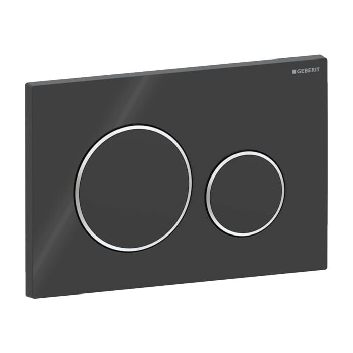 Geberit Sigma20 actuator plate round black, bright chrome rings 115882KM1