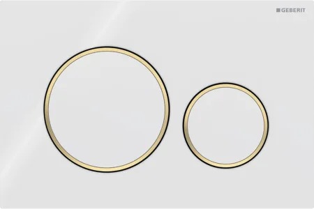 Geberit Sigma20 actuator plate, round white, gold-plated rings 115882KK1