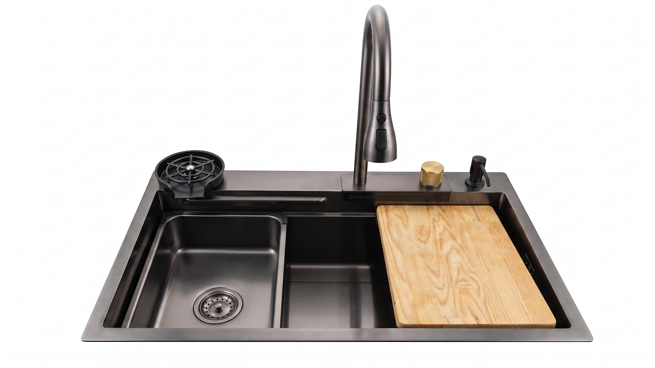 Asil Smart sink AS 3541 - 45 x 75 cm with mixer, accessories and drain Black