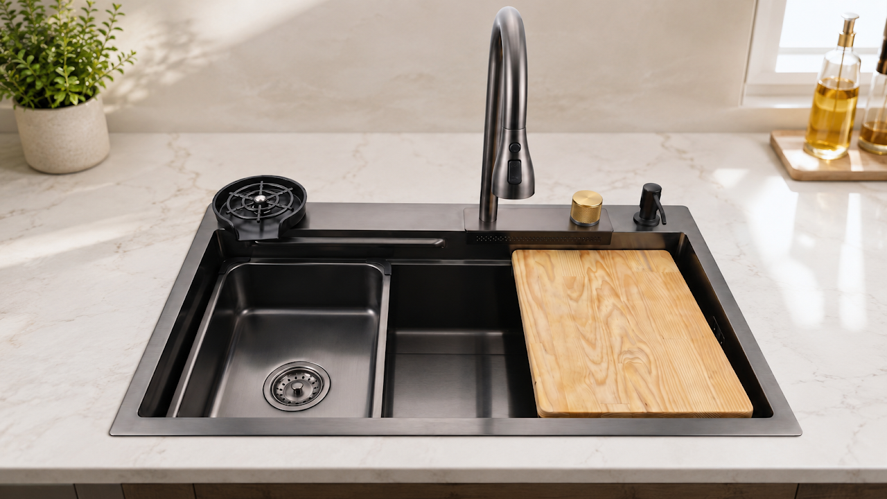 Asil Smart sink AS 3541 - 45 x 75 cm with mixer, accessories and drain Black