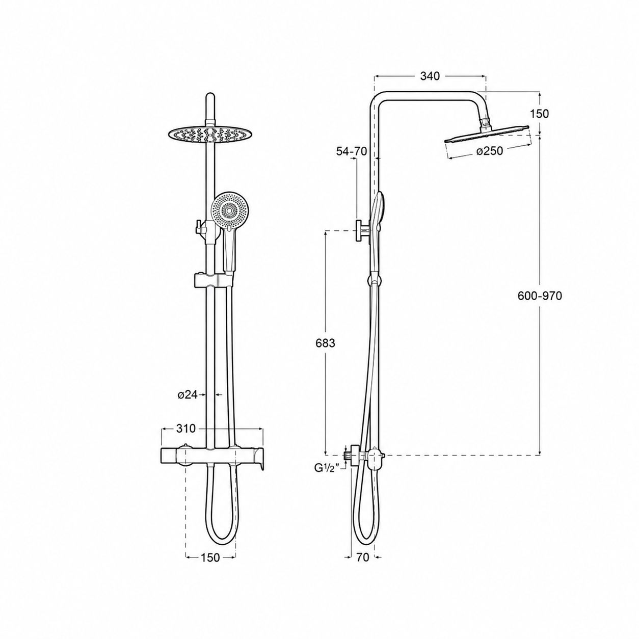 Roca Vega Plus Round Shower Set with Mixer, 2 × 1 Matte Black A5A9A6ENB0