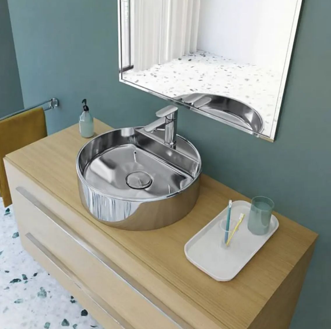 Sanipure Titan Over Top Washbasin with Tap Hole 48 cm Shiny Grey 0374485800