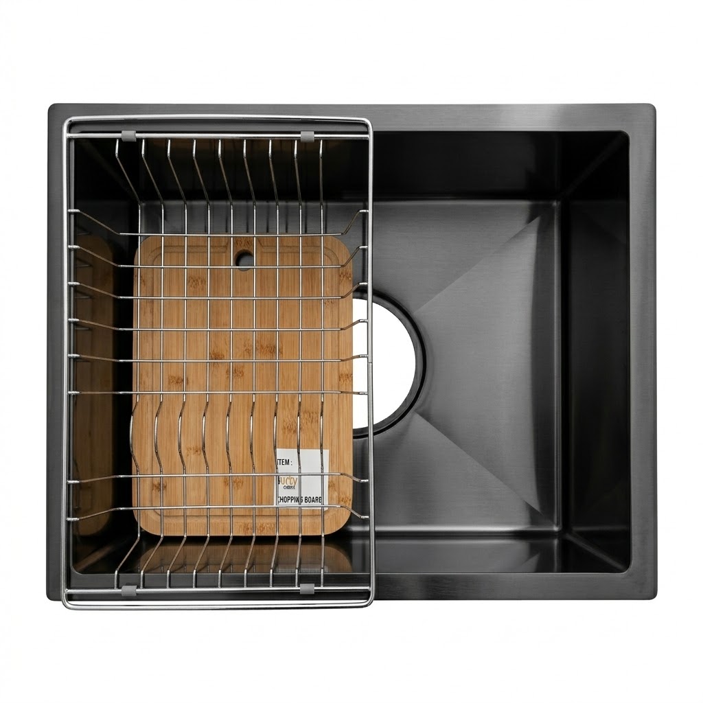 Purity kitchen sink HANDMADE BL 600 1 mm with accessories and drain Black