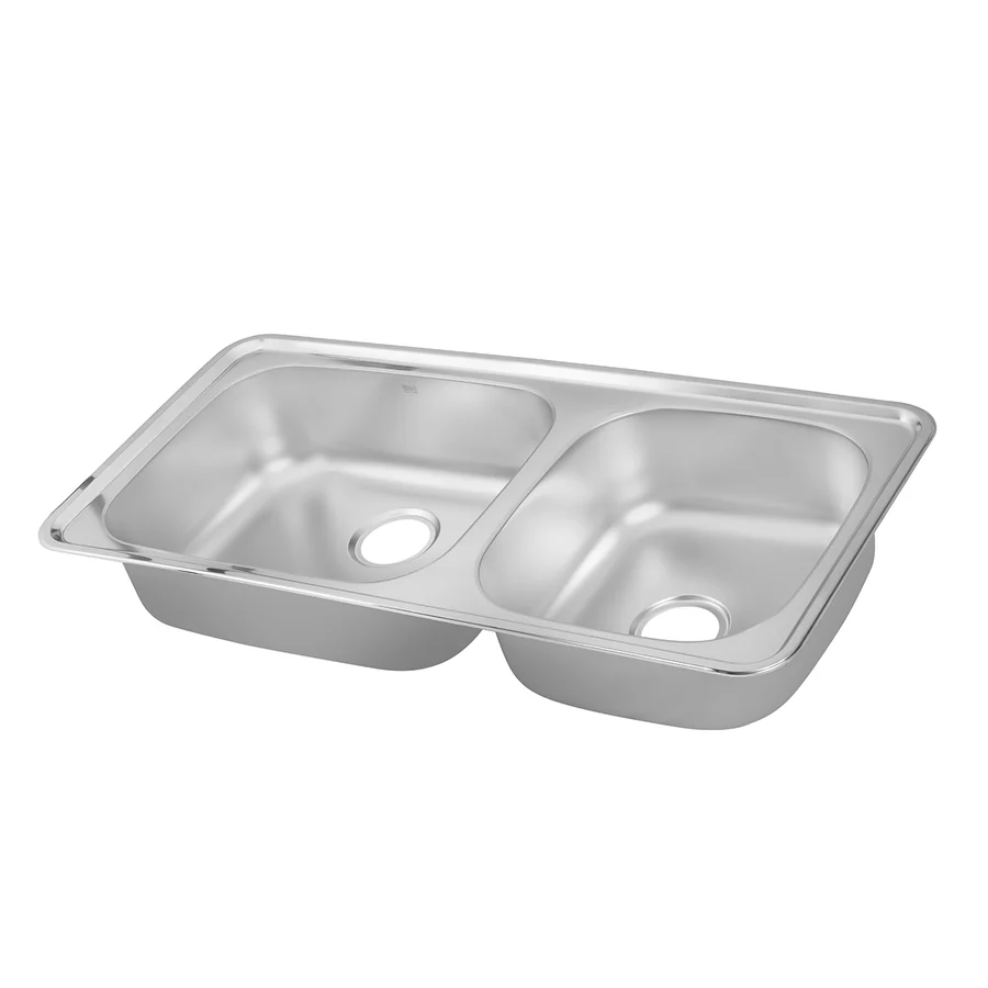 Hans Kitchen Sink 48 × 100 cm 2 Bowls With Drain Chrome USD 1000