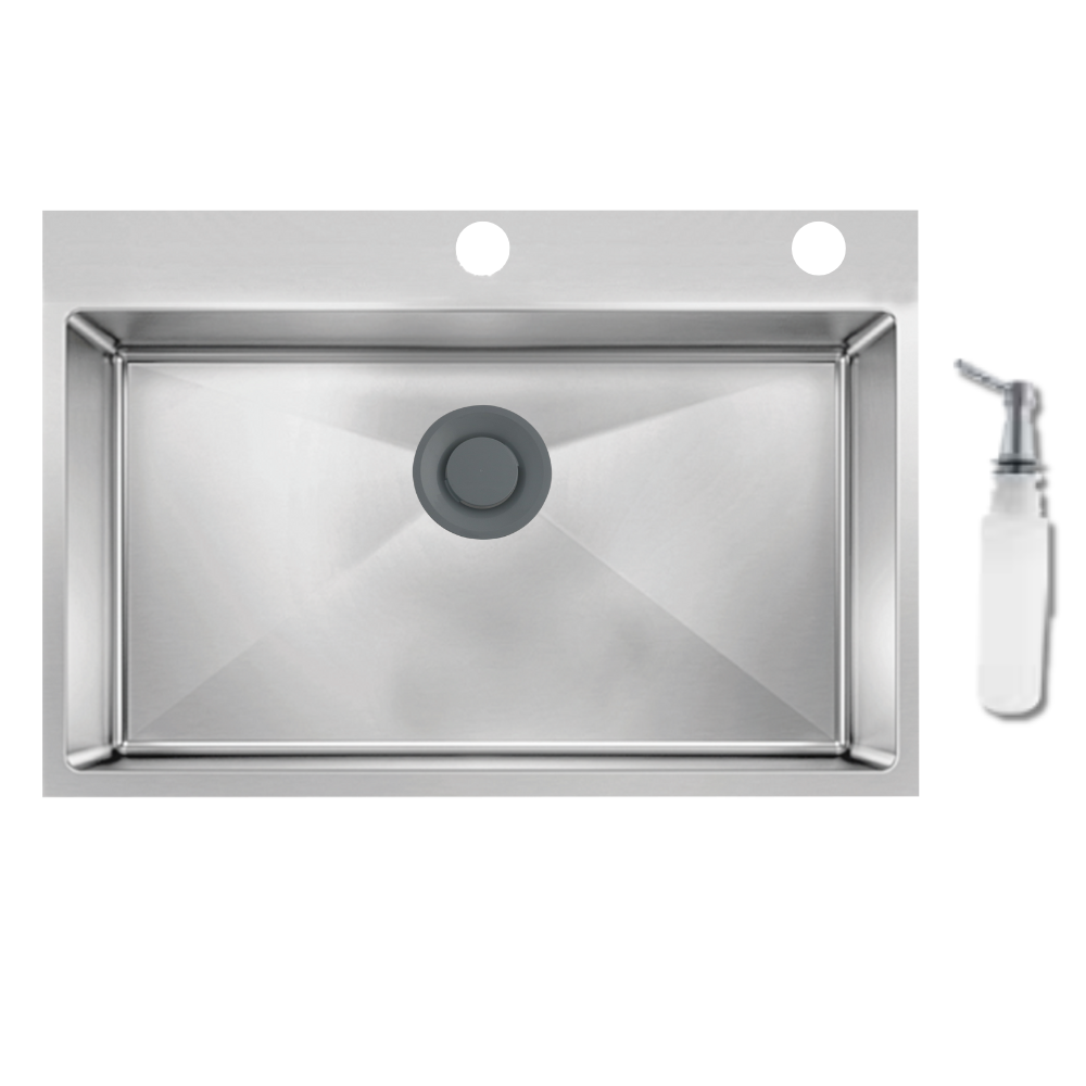Purity Handmade Kitchen Sink 50x90 cm Chrome 1 mm SQH 90ST with 6 Inch Waste