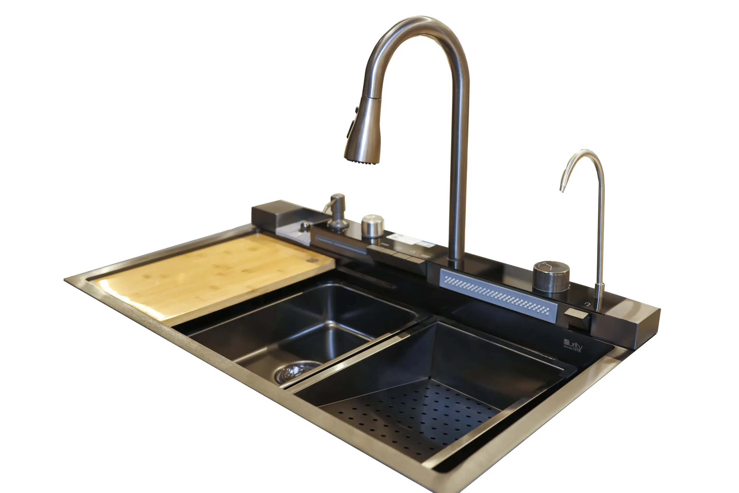 Purity Digital Korean Sink, 46 x 75 cm, Black, 5 Buttons, PSM 750BL, with Mixer, Accessories & Waste