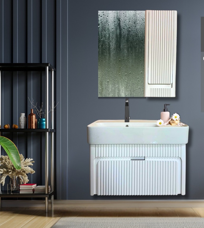 Waterproof Bordium White Vanity Unit with Mirror 80 cm PV 4090 For Subway Basin 5A408001