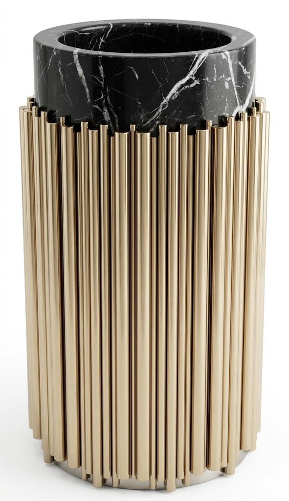 Nathali Floor-standing Basin Gold x Black Stainless Stripe Pipes x Marble 019