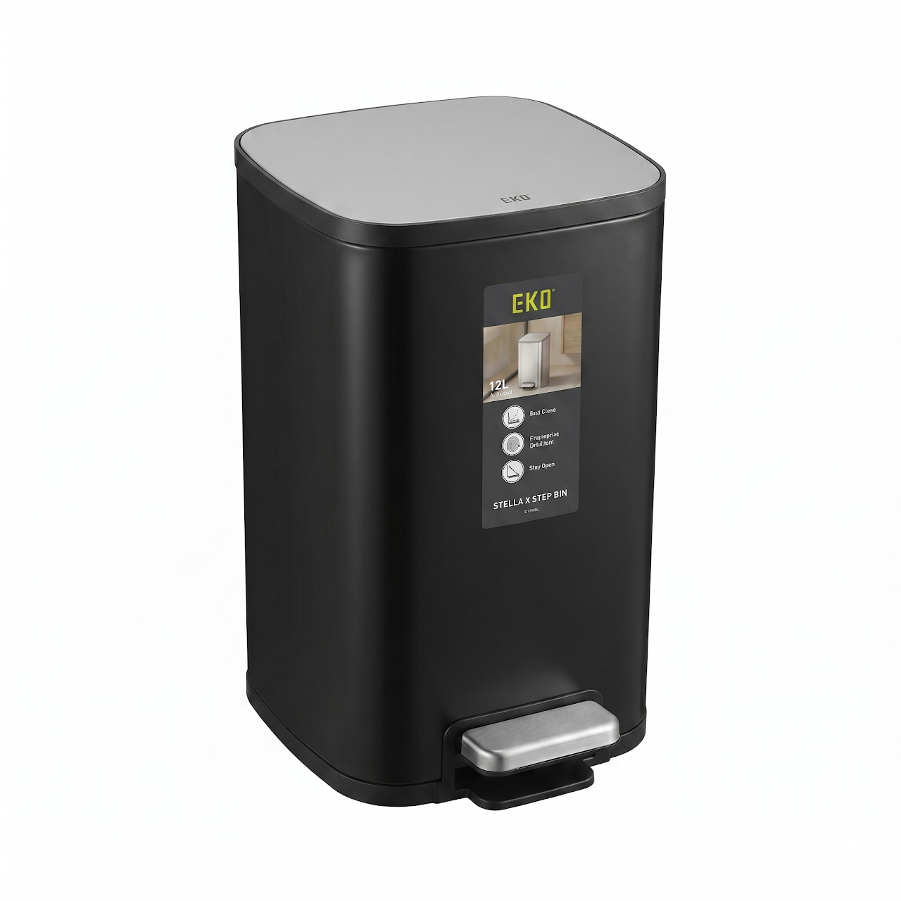 Eko Basket 12L Rectangular Brushed Black EK 9584