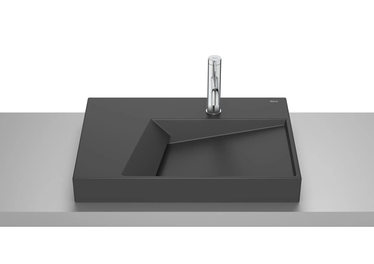 Roca Horizon Geometric Over Top Washbasin with Tap Hole 42 × 60 cm Matte Black A32727608B