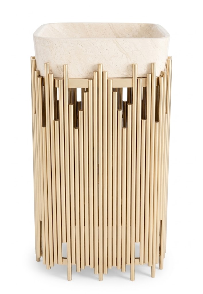 Nathali Floor-standing Basin Beige x Gold Stainless Square Stripe 035