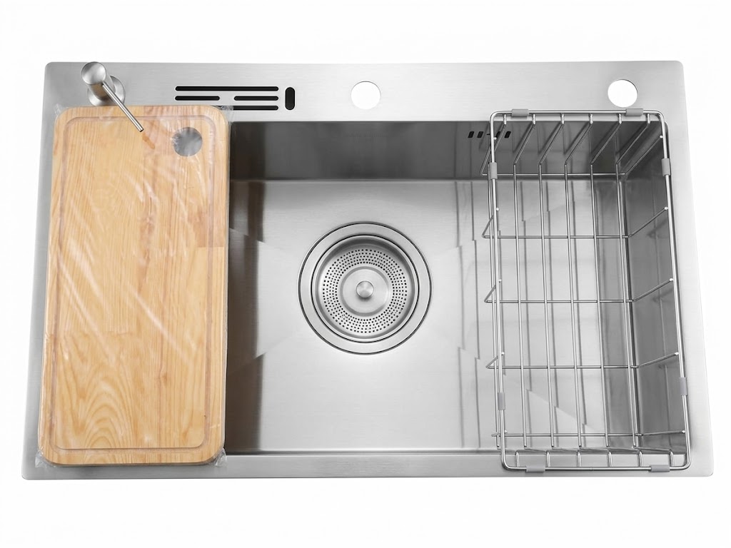 Asil Handmade Kitchen Sink 48.5x75 cm Chrome 1 mm AS 3503 with Accessories & 6 Inch Waste