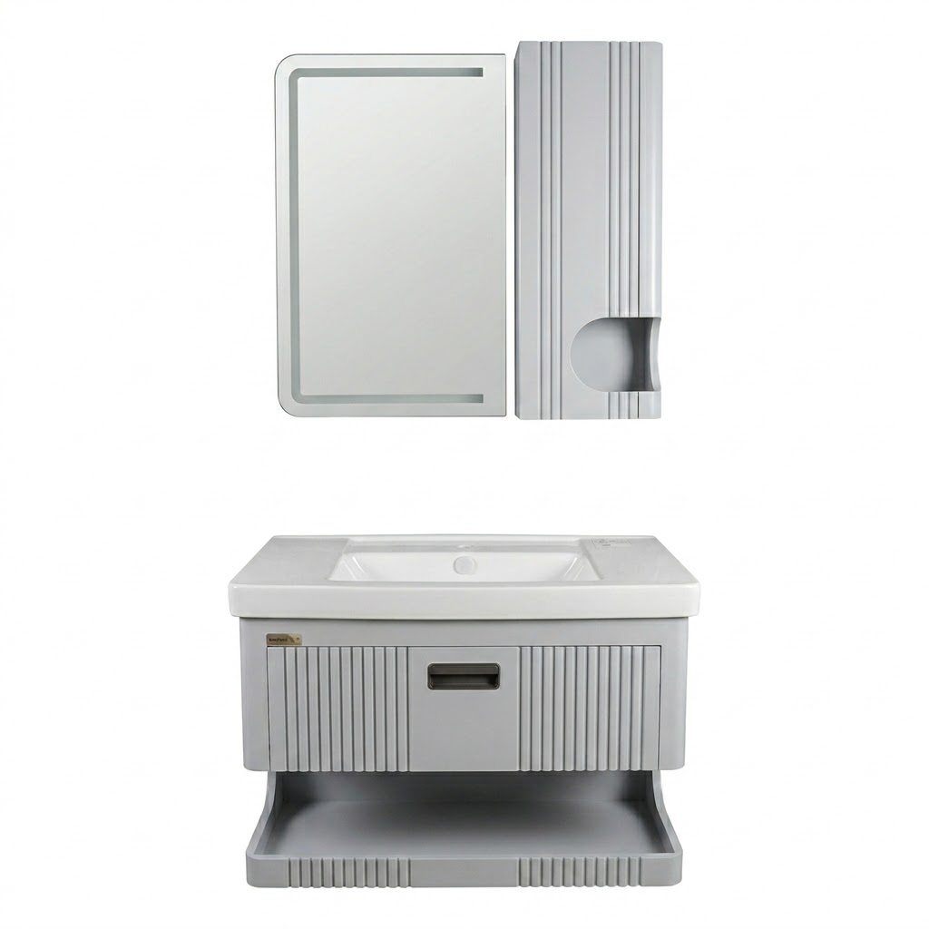 Waterproof Bordium Grey Vanity Unit with Mirror 85 cm C 100 For Sanipure Basin