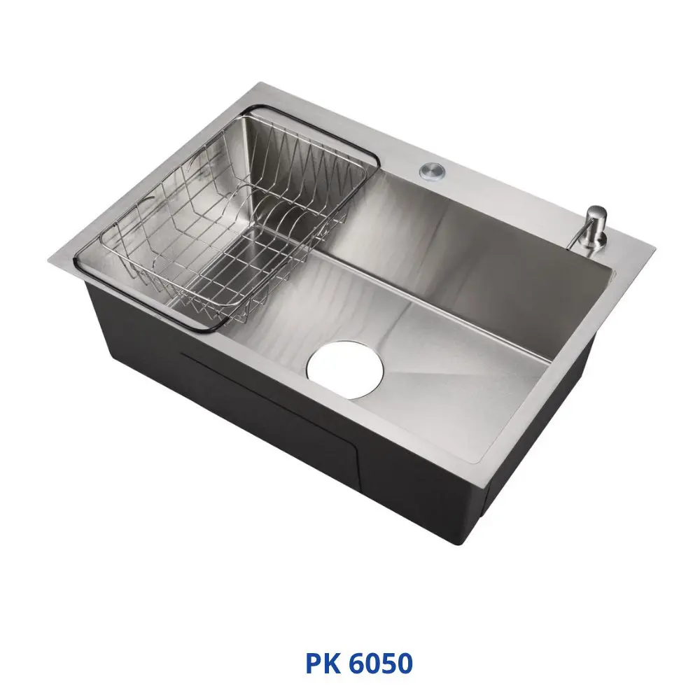 Koregy Handmade Kitchen Sink 50x60 cm Chrome PK 6050 with Waste & Accessories PUR