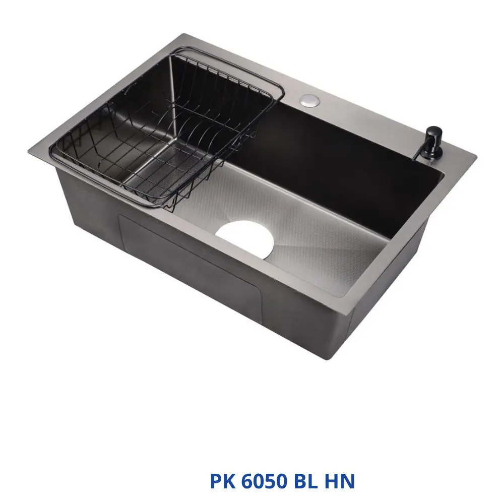 Koregy Handmade Kitchen Sink 50x60 cm Black PK 6050BLHN with Waste & Accessories PUR
