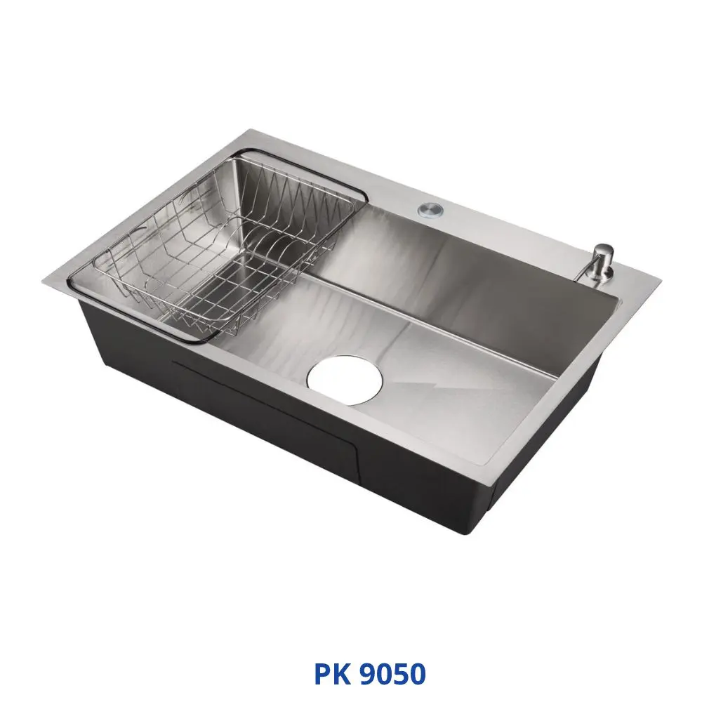 Koregy Handmade Kitchen Sink 50x90 cm Chrome PK 9050 with Waste & Accessories PUR