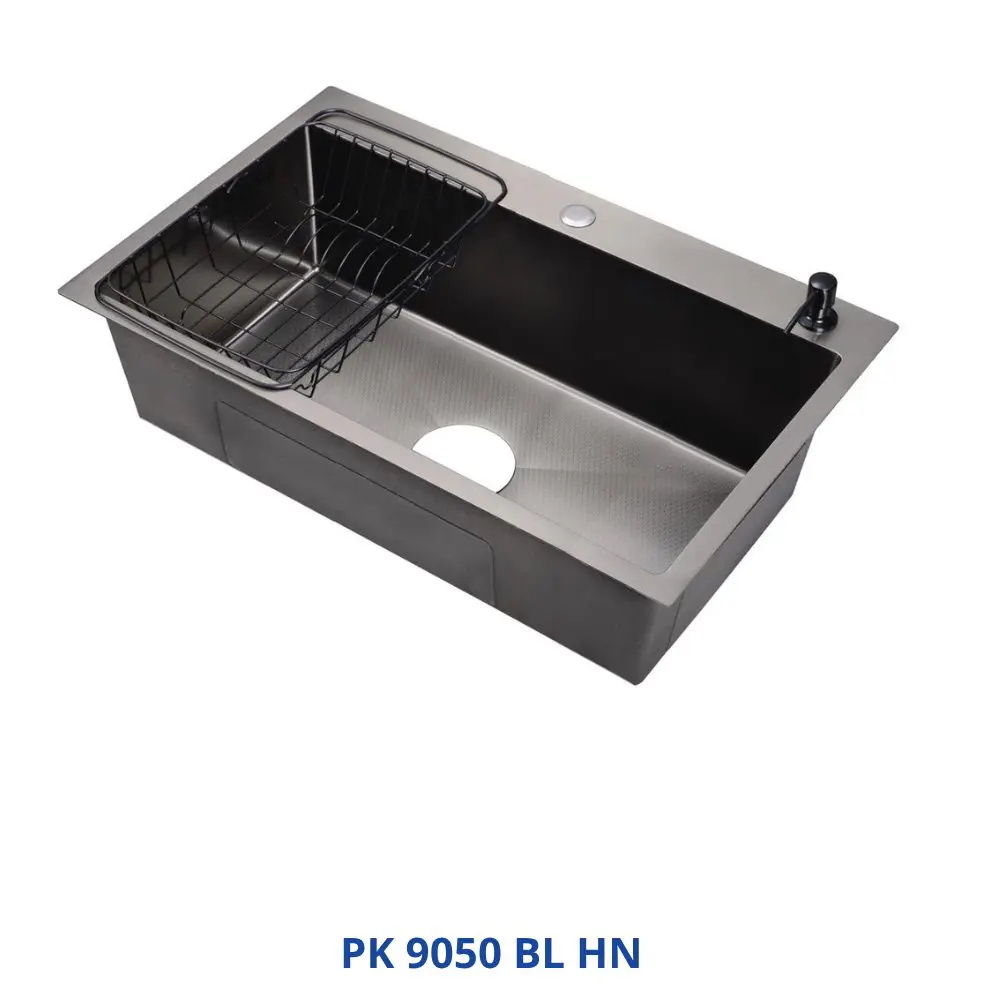 Koregy Handmade Kitchen Sink 50x90 cm Black PK 9050BLHN with Waste & Accessories PUR