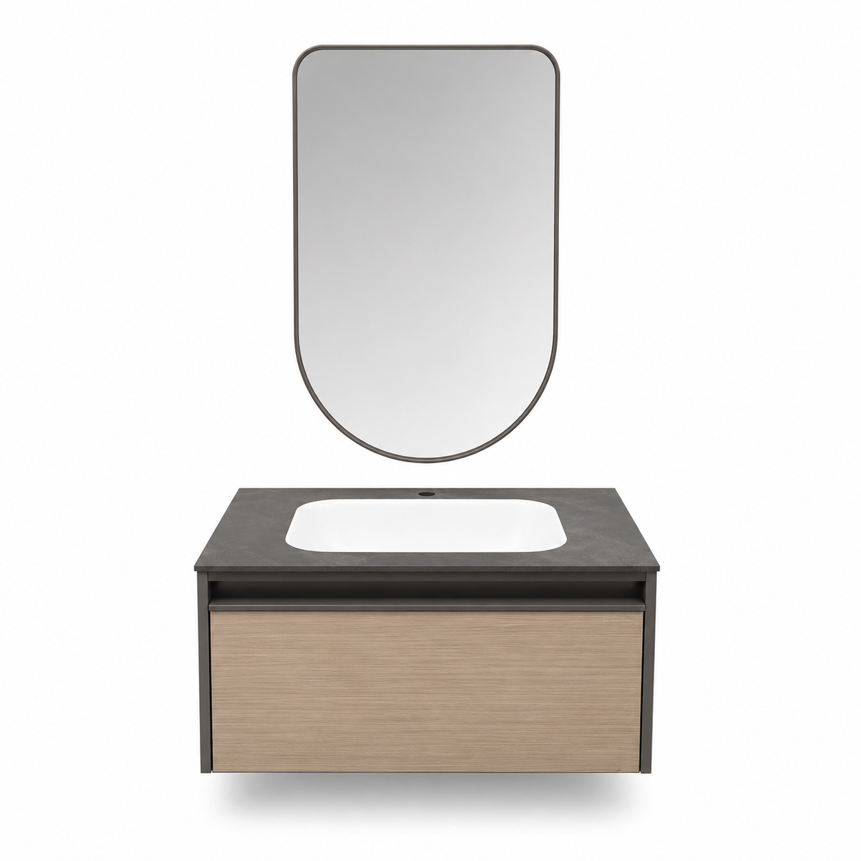 Beroia LD 5285 Light Wood Vanity Unit with Mirror & Washbasin 80 cm Steel Light Wood