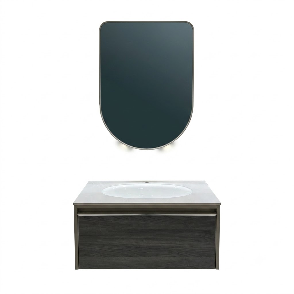 Beroia LD 5216 Vanity Unit with Mirror & Washbasin 80 cm Steel