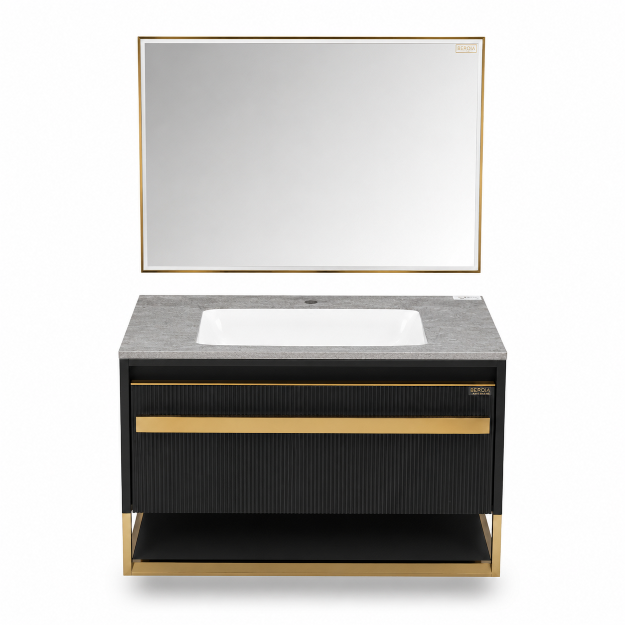 Beroia LD 5321 Vanity Unit with Mirror & Washbasin 80 cm Steel