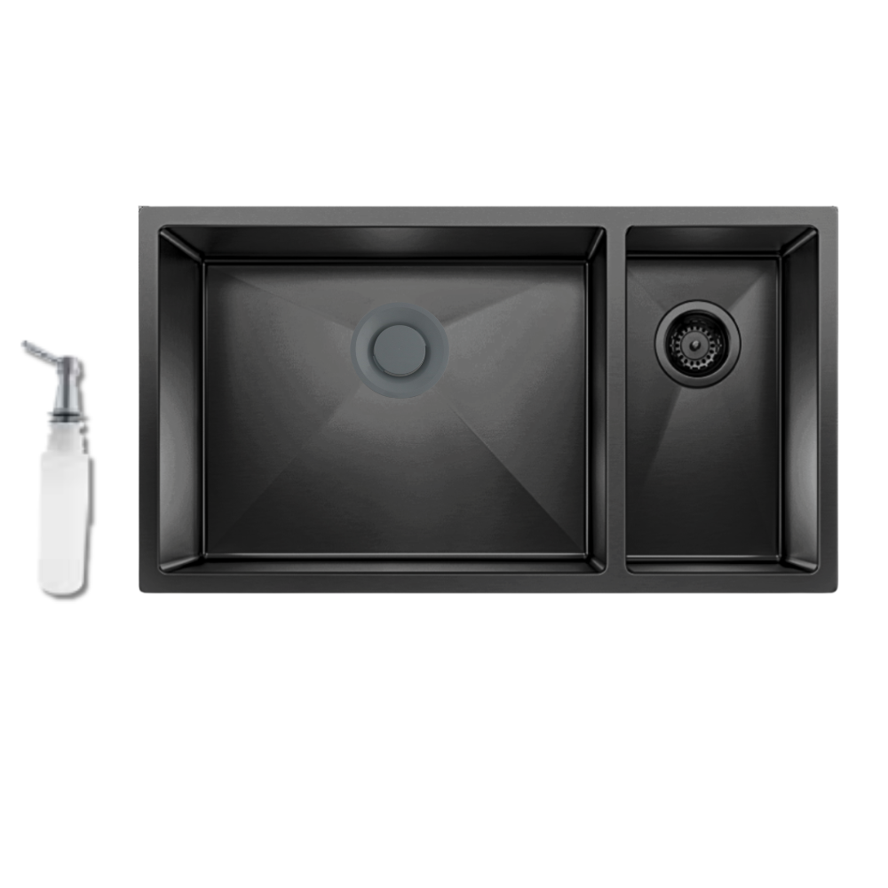 Purity HANDMADE Korean Sink, 44 x 79 cm, Black, Double Bowl, 1mm, SQH 79BLD, with Waste