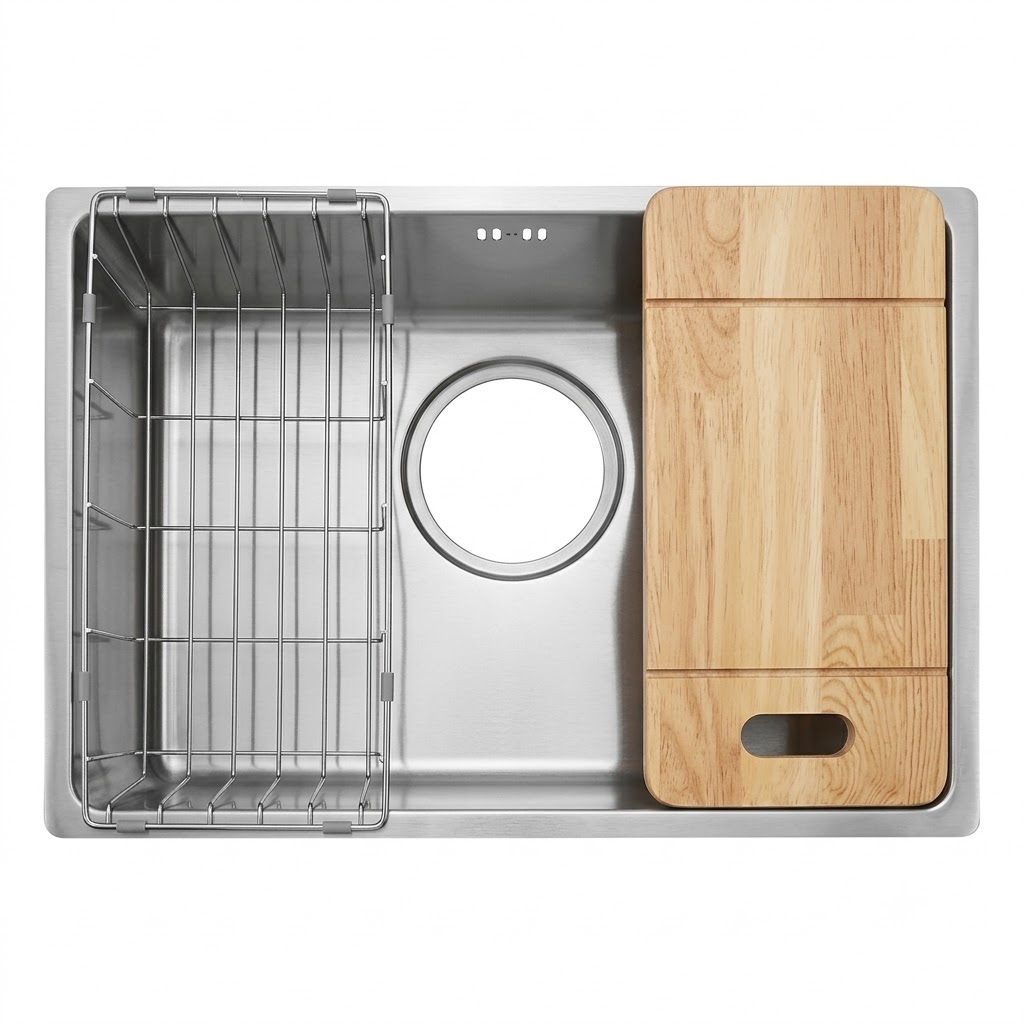 Asil Handmade Kitchen Sink AS 299 - 44×75 cm, 1mm Chrome with Accessories & 6" Drain